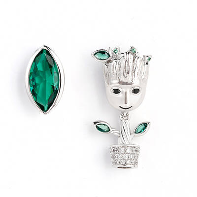 Jeulia Cartoon Tree Man Asymmetric Sterling Silver Earrings