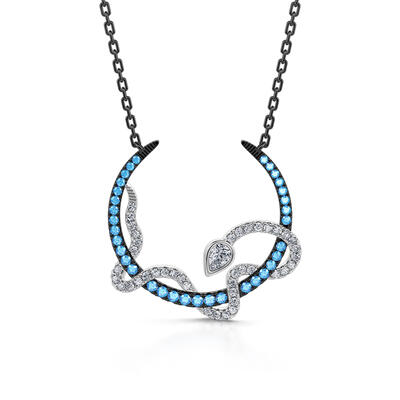 Jeulia "Interwoven Snake with Crescent" Sterling Silver Necklace