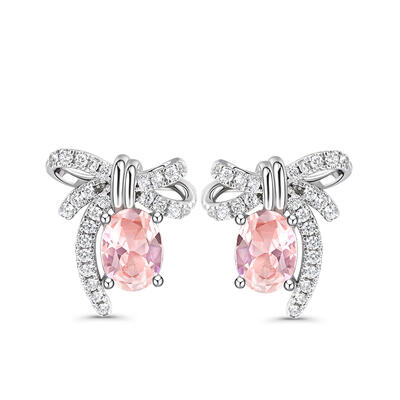 Jeulia Bowknot Synthetic Morganite Sterling Silver Earrings