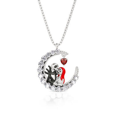 Jeulia "True Love's Kiss" Skull Couple Necklace With Birthstone