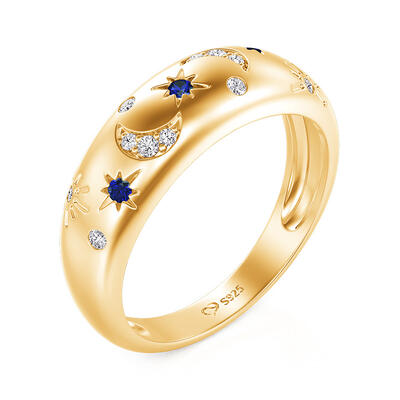 Jeulia Everyday Sun Moon and Star Dome Ring for Women