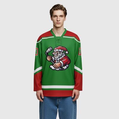 Custom Christmas Santa Claus 3D Hockey Lace Neck Jersey
