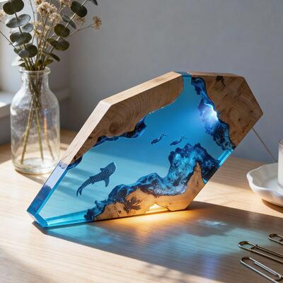 Deep Sea Theme Whale Shark & Divers Resin Wood Lamp - Nautical Decor & Unique Gifts
