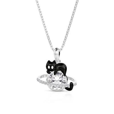 Jeulia Petland Custom Black Cat Planet Necklace With Birthstone