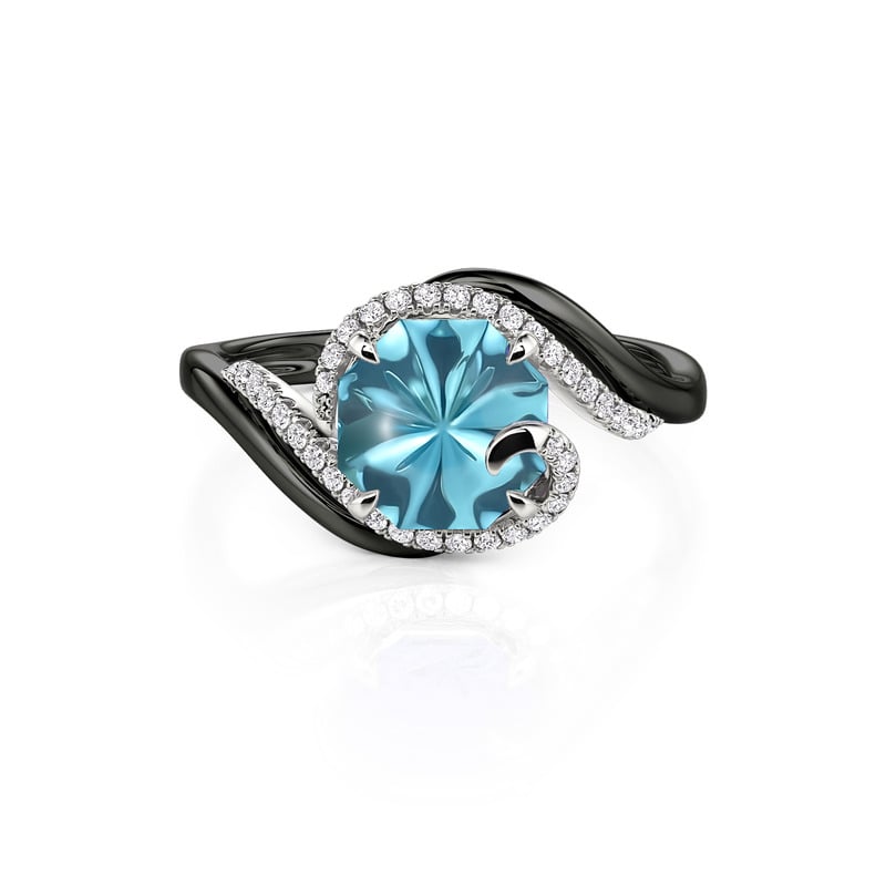Jeulia Parallel Meet Two Tone Blue Jellyfish Cut Bypass Promise Ring