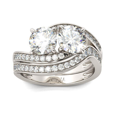 Jeulia Bypass Two Stone Round Cut Sterling Silver Ring Set