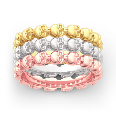 Jeulia Tri-Tone Stackable Sterling Silver Skull Ring Set