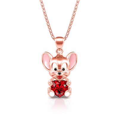 Jeulia Hug Me "Lovely Mouse" Heart Cut Sterling Silver Necklace