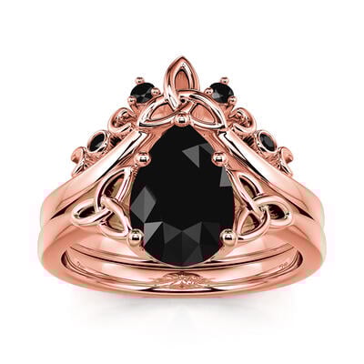 Jeulia Juego de Anillos de Plata de Ley con Corte de Pera y Nudo Celta