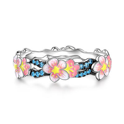 Jeulia Flower Enamel Sterling Silver Ring