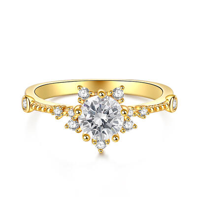 Jeulia Flower Ring Design Sterling Silver Round Cut