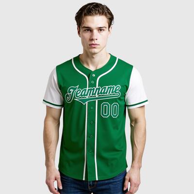 Custom Kelly Green White Two Tone Baseball Jersey with Personalized Number and Logo for Games Practices and Fan Events