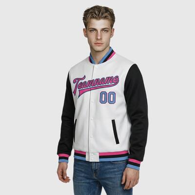 Custom Classic Black-White Full-Snap Two Tone Letterman Jacket – Ideal for Campus Daily Classes and Student Organization Events
