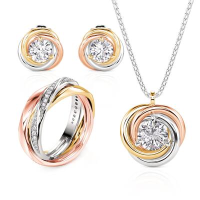 Jeulia Tricolor Trinity Jewelry Set Sterling Silver