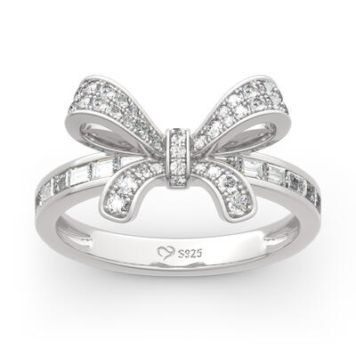 Jeulia Anillo con diseño lazo de plata esterlina con corte redondo y esmeralda