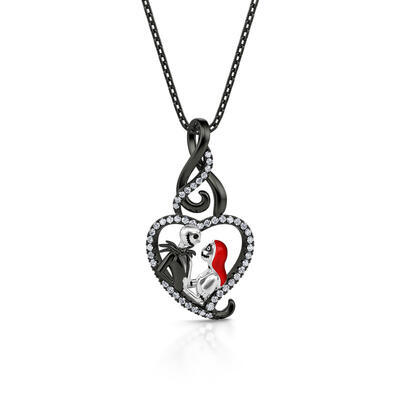 Jeulia "Everlasting Love" Skull Couple Sterling Silver Necklace