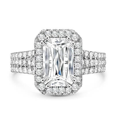 Jeulia "Captivating Brilliance" Emerald Cut Halo Sterling Silver Ring