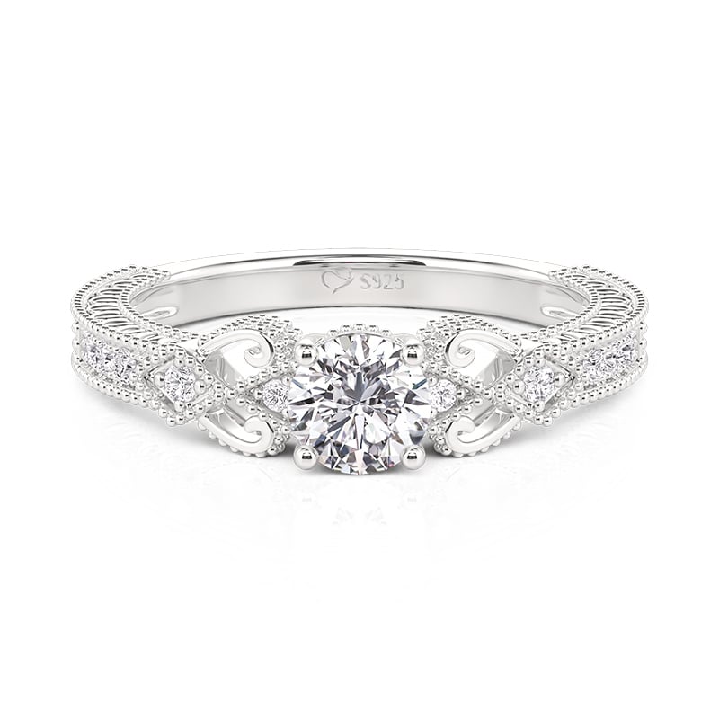 Jeulia Vintage Milgrain Round Cut Promise Ring Sterling Silver
