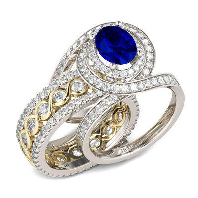 Jeulia Wide Oval Cut Sterling Silver Ring Set