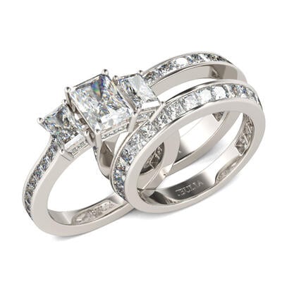 Jeulia 3PC Three Stone Radiant Cut Sterling Silver Ring Set