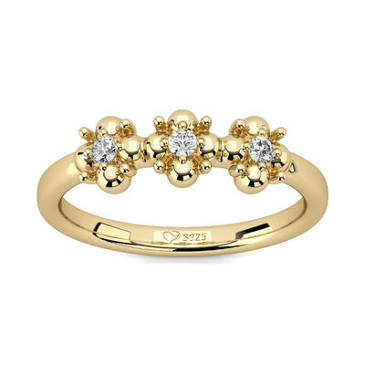 Jeulia Three Stone Round Cut Sterling Silver Ring