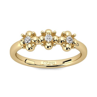 Jeulia Three Stone Round Cut Sterling Silver Ring