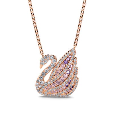 Jeulia Dreamy Swan Rose Gold Tone Sterling Silver Necklace