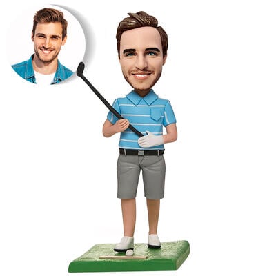 カスタマイズ 顔 似顔絵 ボブルヘッド 首ふり 人形 フィギュア そっくり ゴルフをする男性