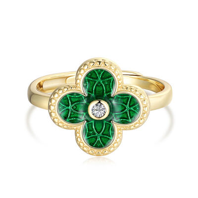 Jeulia "Lucky Day" Four Leaf Clover Sterling Silver Adjustable Ring