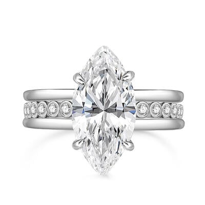 Jeulia Conjunto de Anillo de Compromiso Clásico de Marquesa en Plata Esterlina