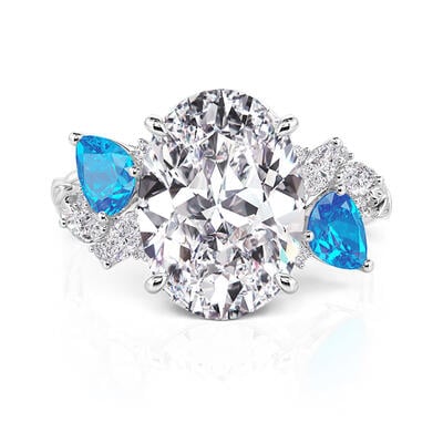 Jeulia Natural Leaf Oval Cut Engagement Ring Sterling Silver