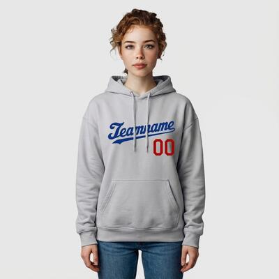 Comfortable Custom Stitched Gray Sports Pullover Hoodie Cozy Material Suitable for Sports Personalized Team Name & Number