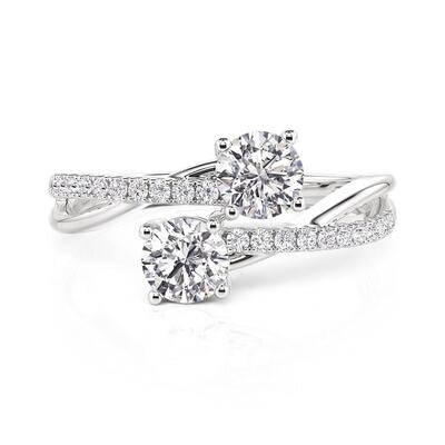 Jeulia Unique Fashion Bypass Two Stone Ring Sterling Silver