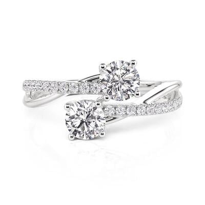 Jeulia Unique Fashion Bypass Two Stone Ring Sterling Silver