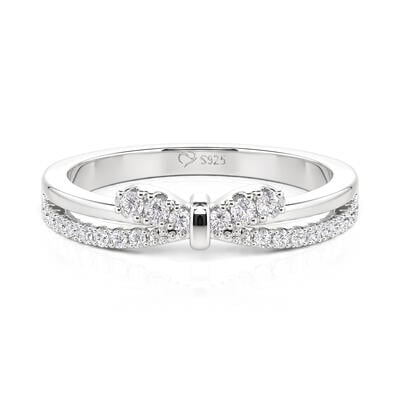 Jeulia Fashion Double‑Row Bow Ring Sterling Silver