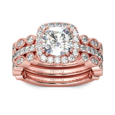 Jeulia Terno De Anillos Con Halo De Talla Cojín En Plata De Ley