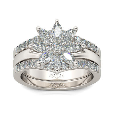 Jeulia Flower Marquise Cut Sterling Silver Ring Set