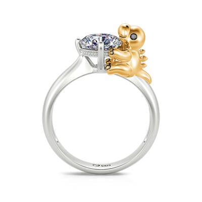 Jeulia Hug Me Anillo con un pequeño dinosaurio de plata de ley de corte redondo