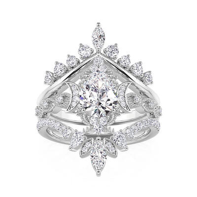 Jeulia Vintage Cluster Pear Shaped Wedding Ring Set 3pcs