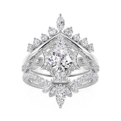 Jeulia Vintage Cluster Pear Shaped Wedding Ring Set 3pcs