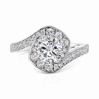 Jeulia Classic Bypass Halo Round Engagement Ring