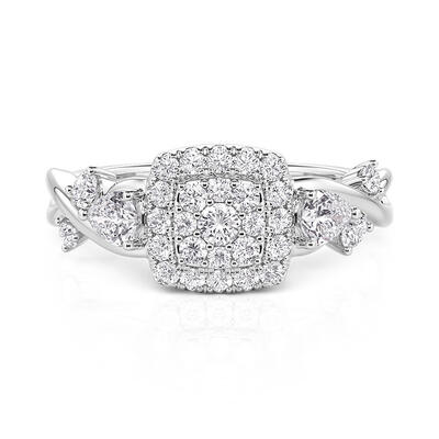 Jeulia Twisted Halo Multi Stone Engagement Ring