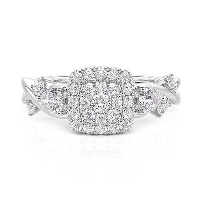 Jeulia Anillo de Compromiso Halo Trenzado Multi Piedra