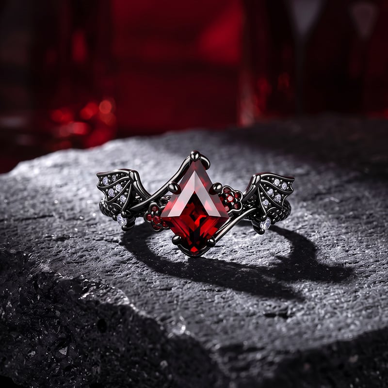 Jeulia Until Death Gothic Bat Wing Kite Cut Bypass Ring