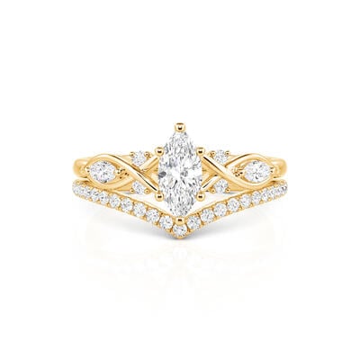 Jeulia Marquise Engagement Ring with V Shaped Wedding Band