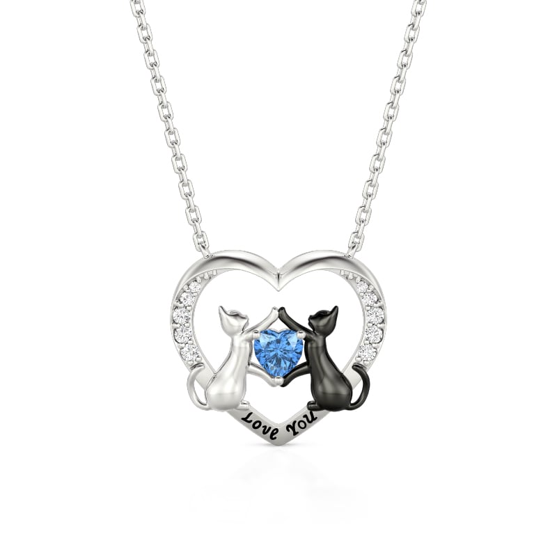 Jeulia Custom Two Tone Cat Heart Necklace with Birthstone