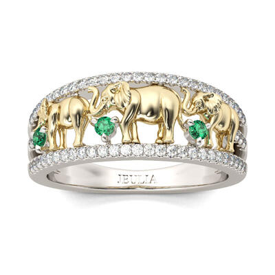 Jeulia Two Tone Round Cut Sterling Silver Elephant Ring