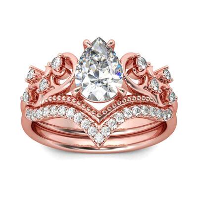 Jeulia Rose Gold Tone Pear Cut Sterling Silver Ring Set