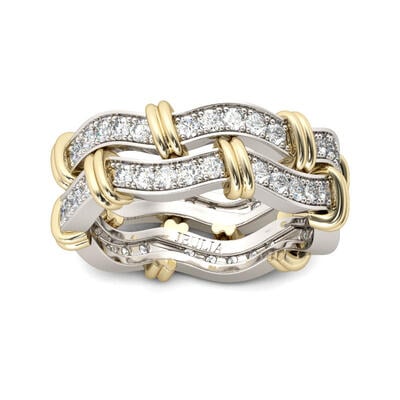 Jeulia Knot Round Cut Sterling Silver Women's Band