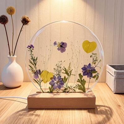 Floral Elegance Resin Lamp – Handmade Round Flower & Resin Night Light
